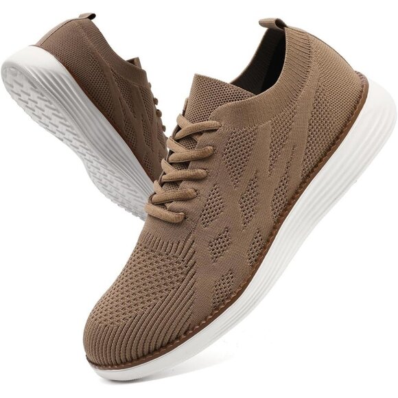 Mens Slip On Sneakers Walking Tennis Brown Shoes Running Gym Athletic Non Slip - Picture 1 of 6